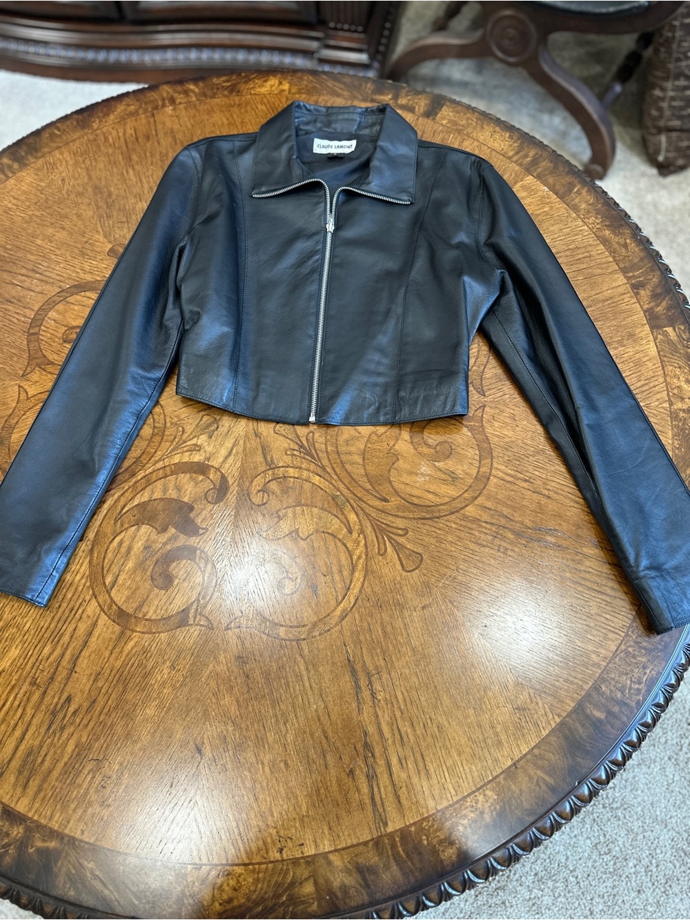 Claude Lamont Leather Jacket L Cropped Zip Biker Downtown Girl Minimalist - Picture 12 of 13